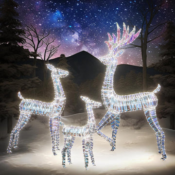 3-Piece Lighted Christmas Deer Family Set, Pre-lit Reindeer Christmas Decoration Outdoor Set for Holiday Yard Patio