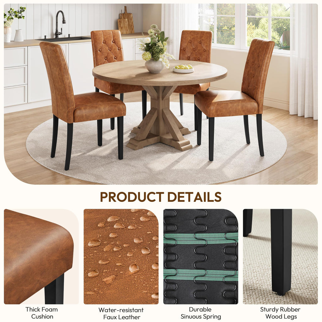 Set of 4 Button Tufted Kitchen Chairs Retro Brown