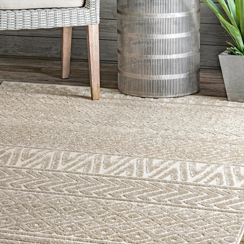 Kamryn Beige Geometric Power Loomed Indoor/Outdoor Area Rug