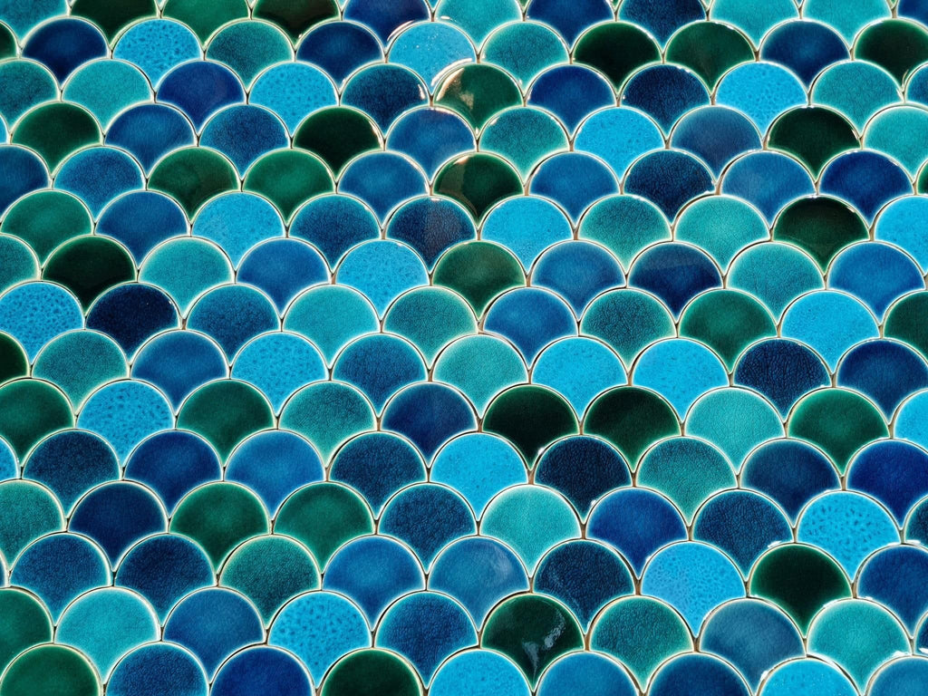 Fish Scale Tiles - Marlin - Ceramic Mermaid Tiles in Fish Scale Pattern - 48 Pieces (0.3 m2), 12 x 10.5 cm, Glossy