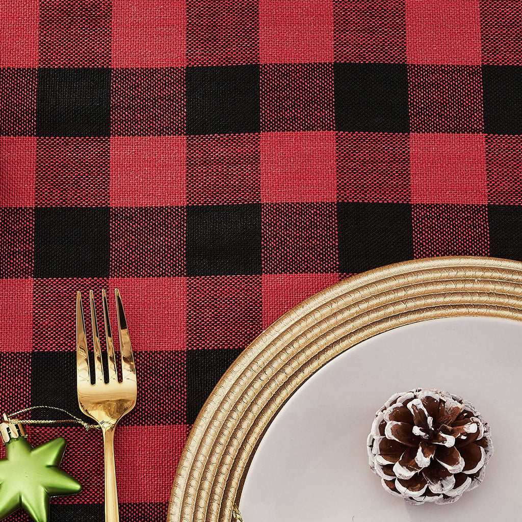 Red Black Buffalo Plaid Christmas Tablecloth 55"x102"