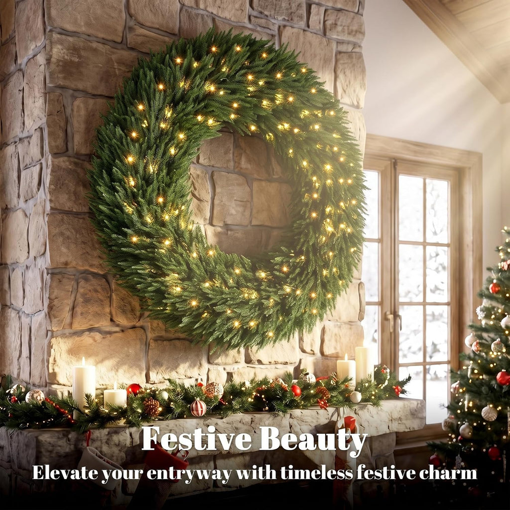 48 in Pre-Lit Norfolk Pine Artificial Christmas Wreath, Green
