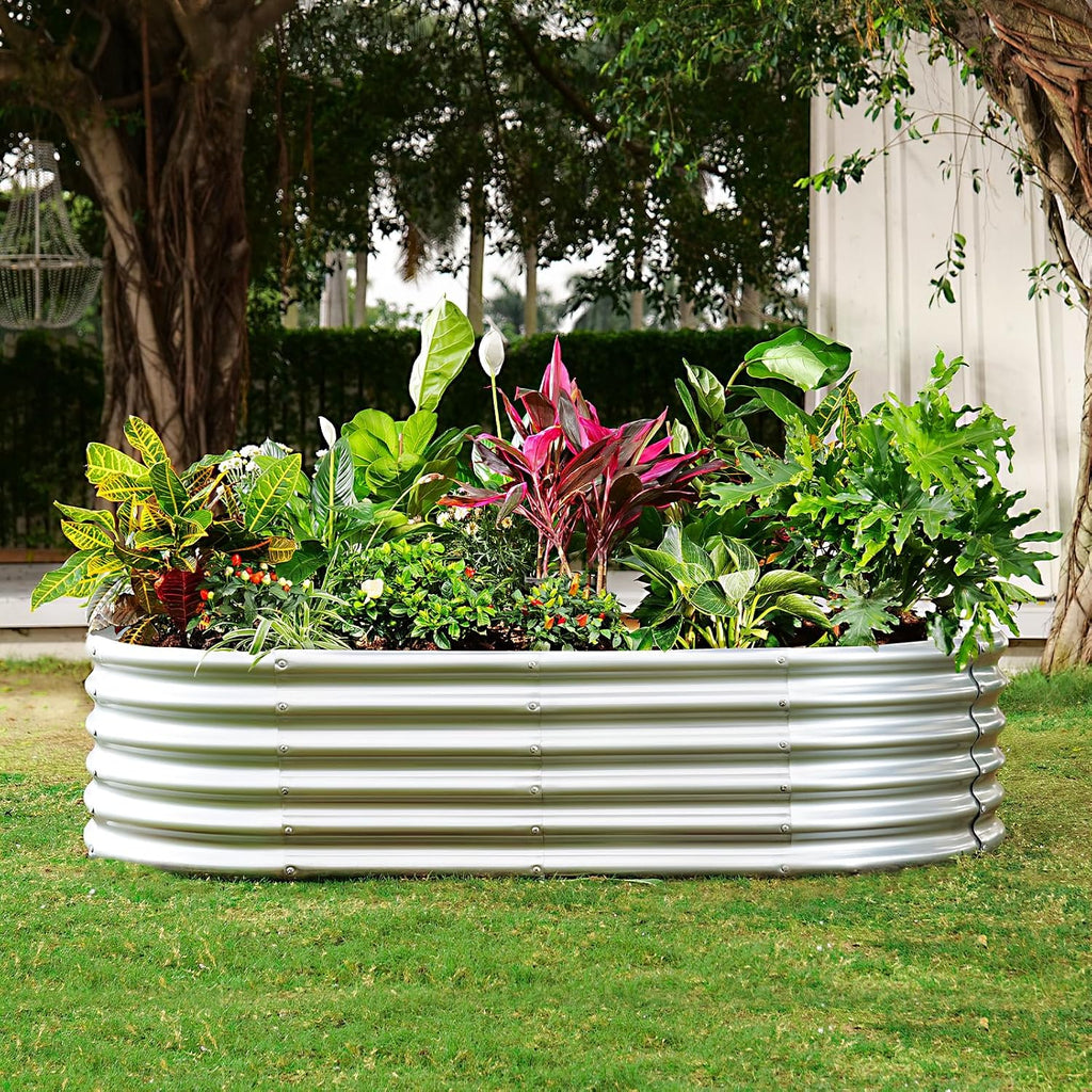 Galvanized Metal Raised Garden Bed Kit, 8x4x1.5ft Large Planter Boxes Outdoor, Oval Gardening Box, Patio Garden