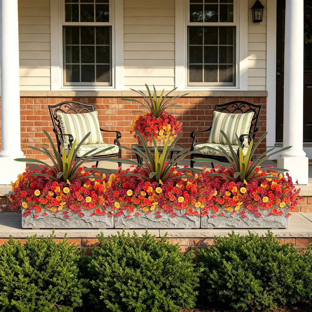 Artificial Fall Flowers UV Fake Orchid Plant Mum for Outdoors Decor - Set of 12