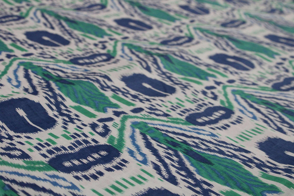 Indian Hand-Block Printed Jaipuri Ikat Print Floral Ethnic Sanganer Kurti Print Cotton Fabric (3 Yards, Blue Green