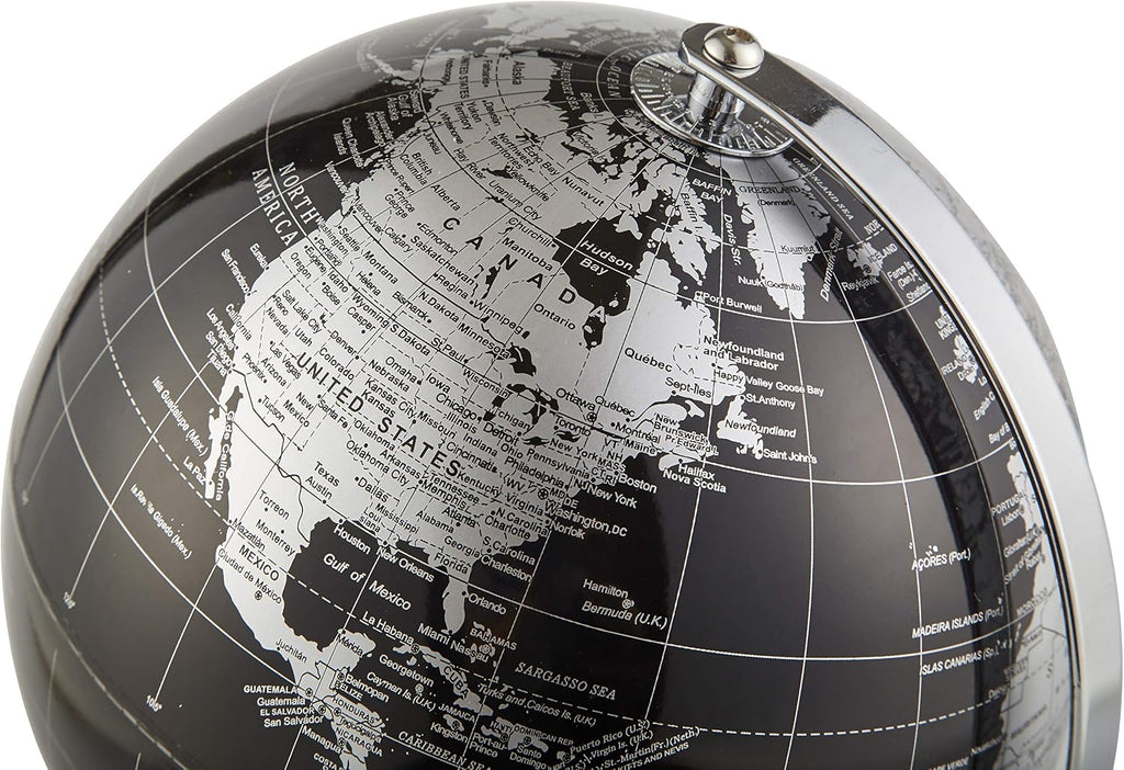 Metallic World Globe Black - Educational/Geographic/Modern Desktop Decoration - Stainless Steel Arc and Base/Earth
