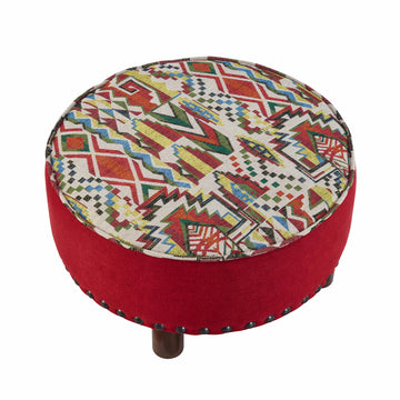 Upholstered Oversized Ottoman Modern Round Floor Seating, Dia 21.5" Geometric Red