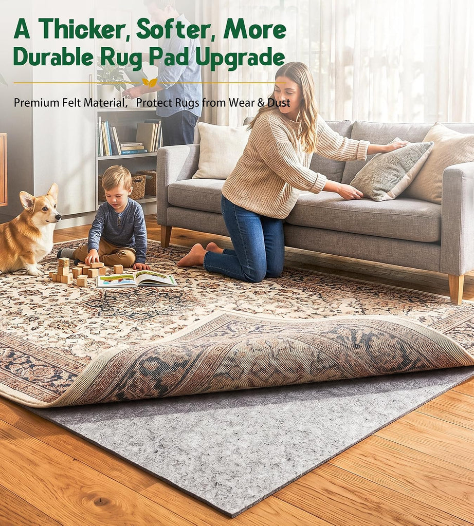 Felt Rug Pad 8x10-1/8 Inch Thick Cushion for 8' x 10' Carpet Mat Liner, Protection Cushioning for Hardwood Tile