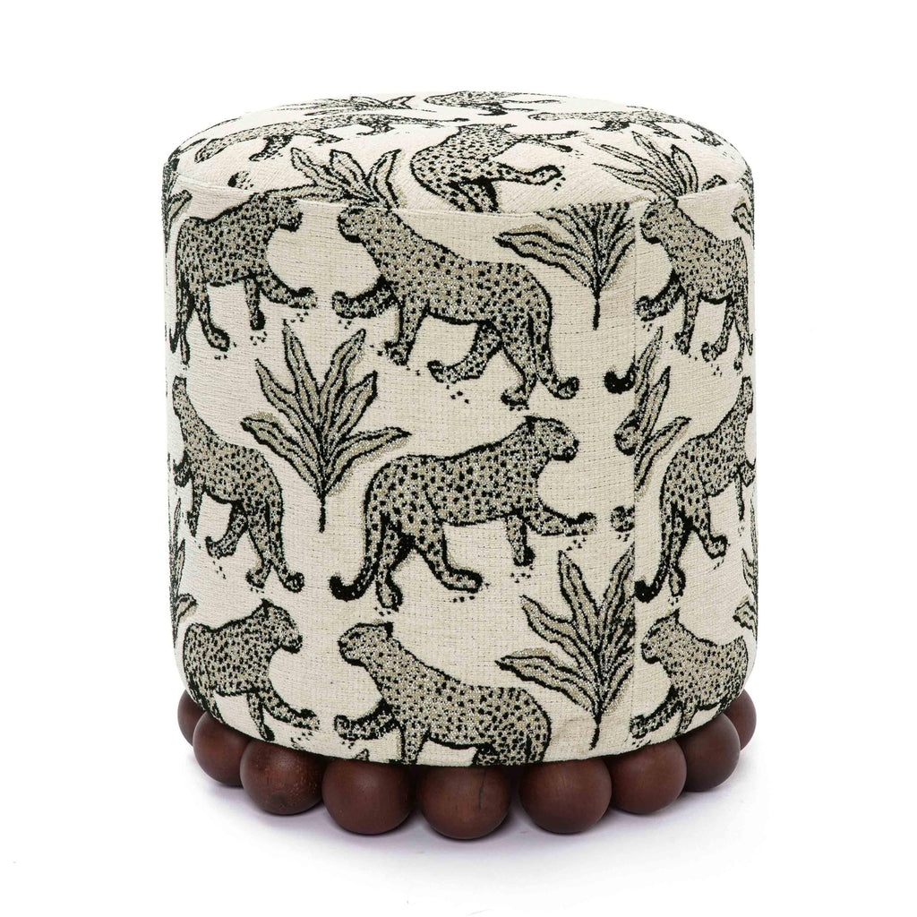 Dex Small Round Ottoman Footstool, Leopard Jacquard, Taupe