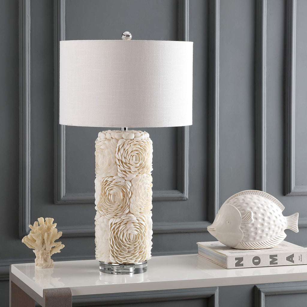 Rosette 28.5" Seashell Resin Column Table Lamp, Cream