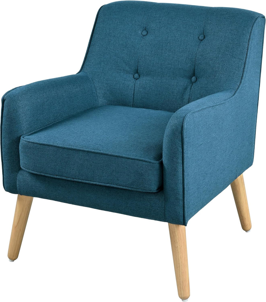 Felicity Mid-Century Modern Fabric Upholstered Accent Chair, Wooden Living Room Club Chair, Bedroom Comfy Reading