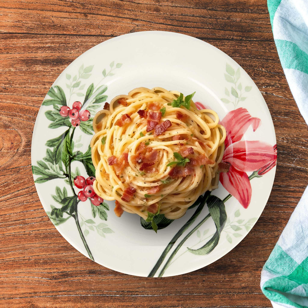 12-Piece Round Porcelain Dinnerware Set, Service for 4, Rosemary, Summer Flowers, Plates Bowls Dishes, Glossy