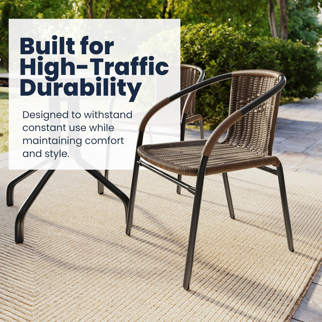 Brown PE Rattan Stackable Patio Dining Chair, 4-Pack