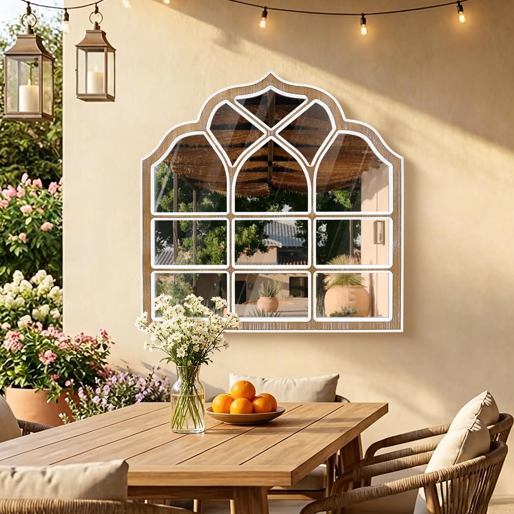 36x36 Inch Window Pane Wall Mirror, Farmhouse Gothic Arched Mirror