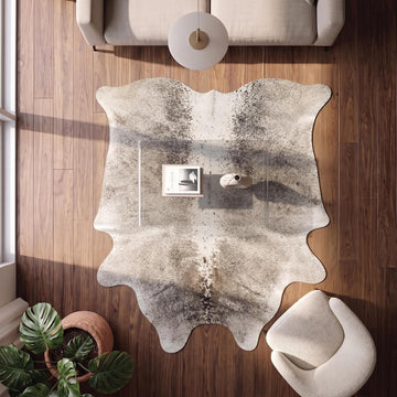 XL Genuine Cowhide Pelt, 92x78 in Grey Beige Accent Rug P25 | Handpicked from Brazil with natural spill resistance