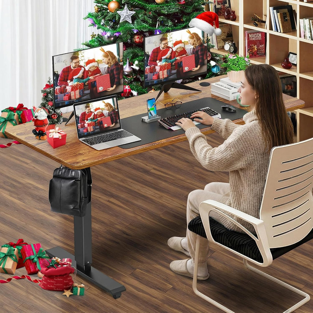 Electric Standing Desk Adjustable Height, 55 x 24 Inch Sit Stand up Desk with Large Mouse Pad, 2 Metal Hook,4