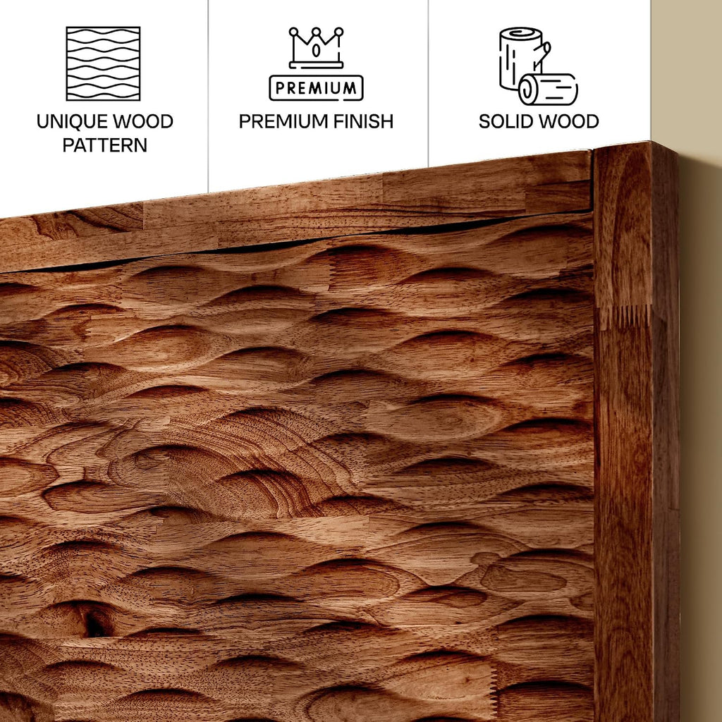 Elara Wood Bed Frame with CNC-Carved Headboard, King Size, Walnut