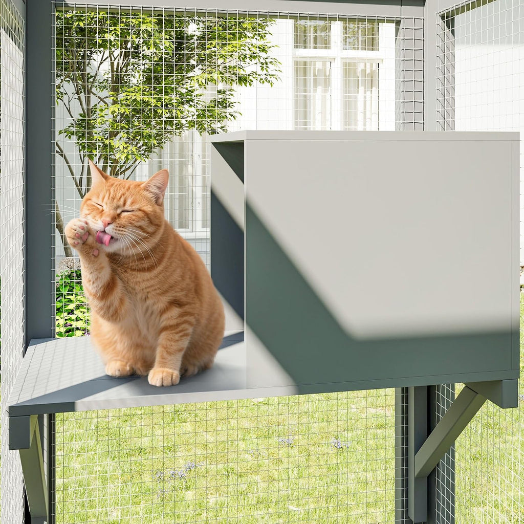 64Inch Catio Outdoor Cat Enclosure, Large Cat House Cat Patio, Grey