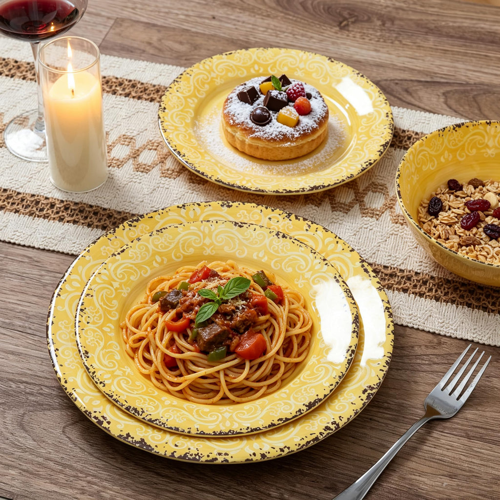 Farmhouse Melamine Dinnerware Set for 4, BPA Free and stackable Dishes Set