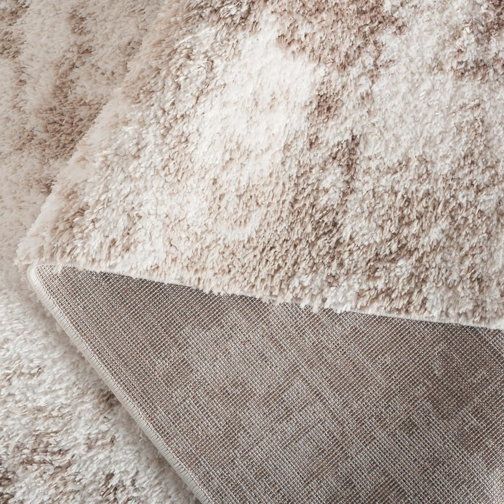 Penelope Shag Collection Area Rug - 6'7" Square, Beige/Ivory Taupe, Geometric Design, Ideal for High Traffic Areas