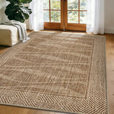 Jute Rug 5x7 Outdoor Patio Rug with Border, Washable Rugs for Living Room, Farmhouse Non Slip Area R