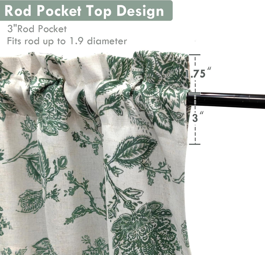 Freda Jacobean Floral Linen Blend Blackout Thermal Insulated Energy Saving Privacy Window Linen Curtain Valance Rod