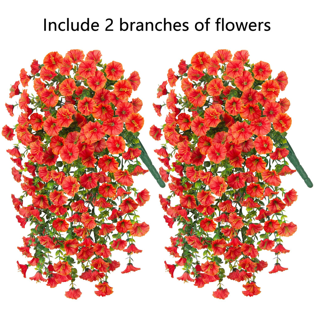 Artificial Fall Faux Hanging Flowers Plants for Outdoor Decor, 2 PCS Fake Silk Morning Glory with Eucalyptus UV