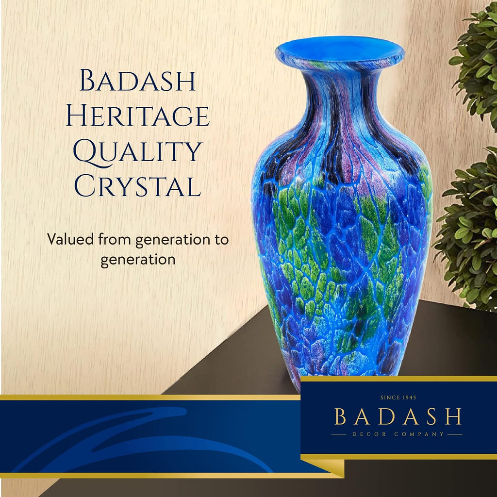 Firestorm Murano-Style Art Glass Vase - 10" Tall Decorative Mouth-Blown Glass Decor - Stunning Blown Glass Vase
