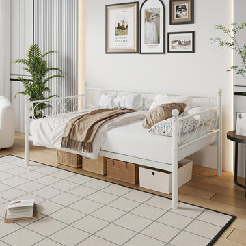 Twin Size Daybed Frame, Metal Sofa Day Bed Frame, White