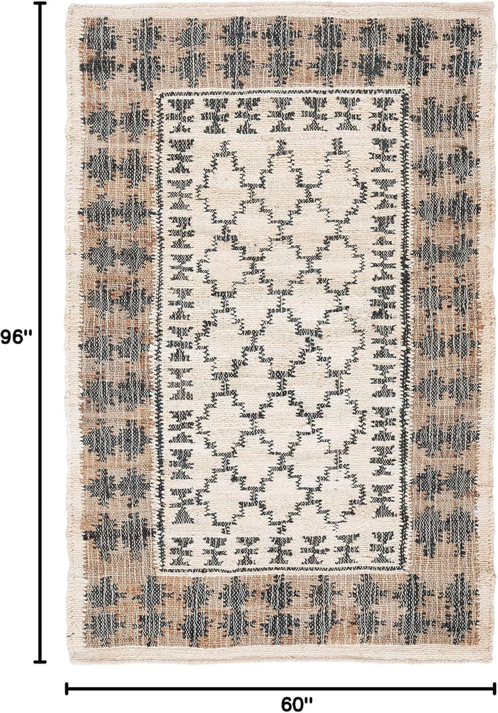 Kilim Collection Area Rug, Ivory & Grey, Handmade Flat Weave Jute, Ideal for High Traffic Areas (KLM755A)