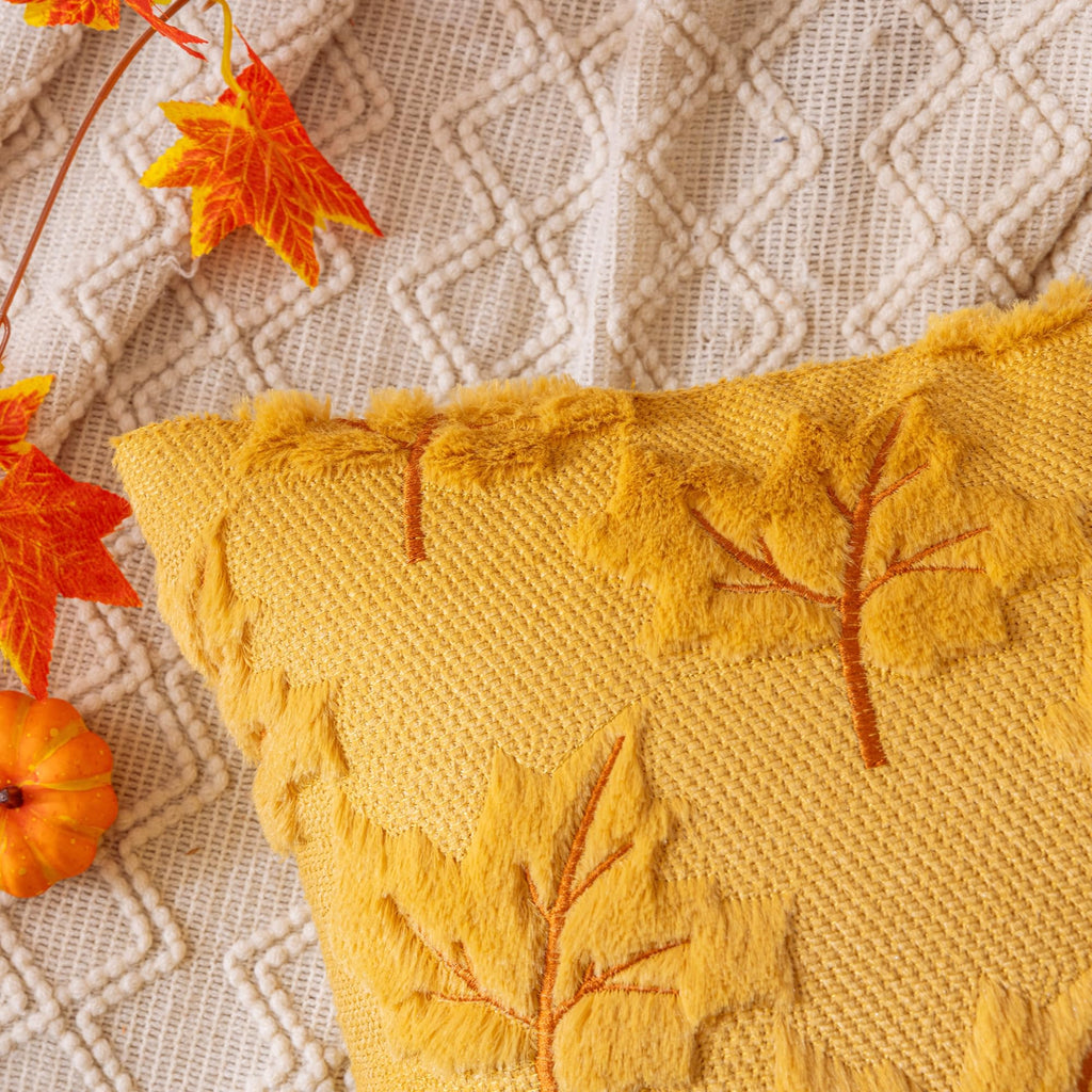 Maple Leaf Fall Yellow Throw Pillow Covers 20x20 Inch Set of 2