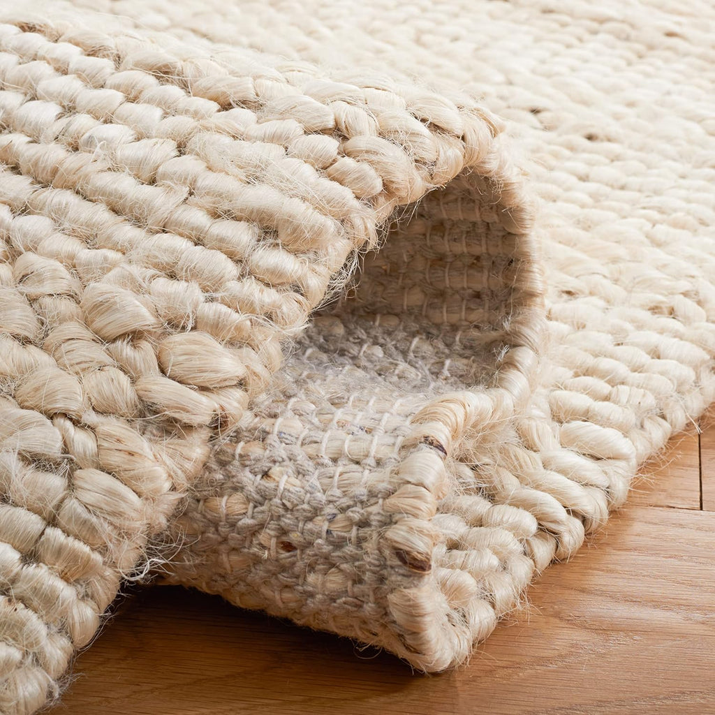Natural Fiber Area Rug - 9' x 12', Bleach, Handmade Jute, Braided Woven Design