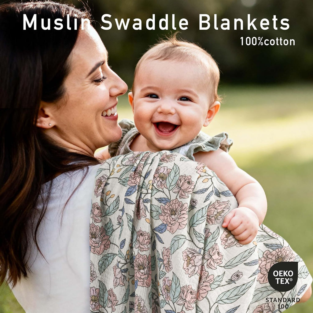 Muslin Swaddle Blankets, 3 Pack Breathable Soft Receiving Blanket, Large 38 x 40 inches Swaddle Wrap