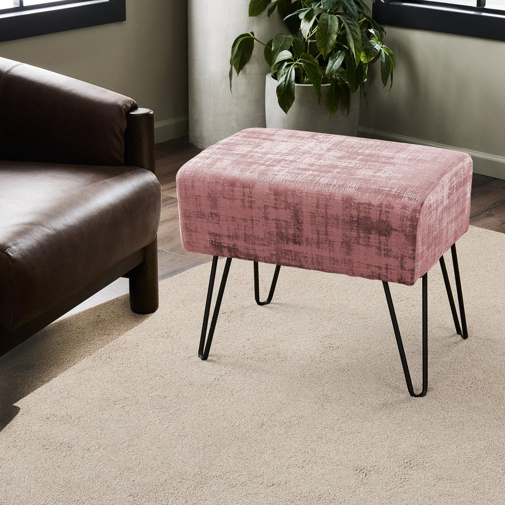 Withered Rose Fuzzy Velvet Ottoman 19" x 13" x 17" H
