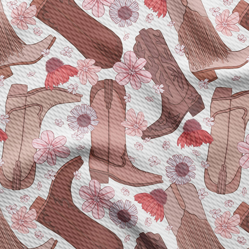 Western Boho Bullet Textured Fabric By the Yard Floral Stretch Liverpool - 1 Yard Thick Knit Jersey Fabric for Bows