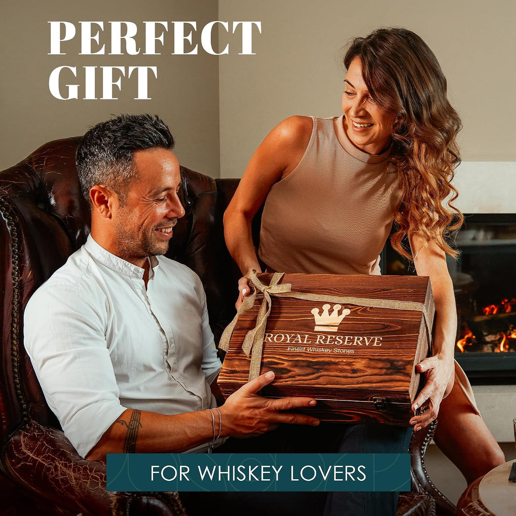 Whiskey Decanter Gift Set by - Liquor Bourbon Decanter 24 oz 750 ml with Glasses, Chilling Stones, Coasters and Tong