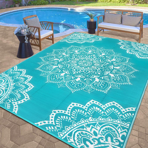 Waterproof Outdoor Rug 9x12 ft, Reversible Plastic Straw Rug for Patio Clearance, Camping, RV Mat, L