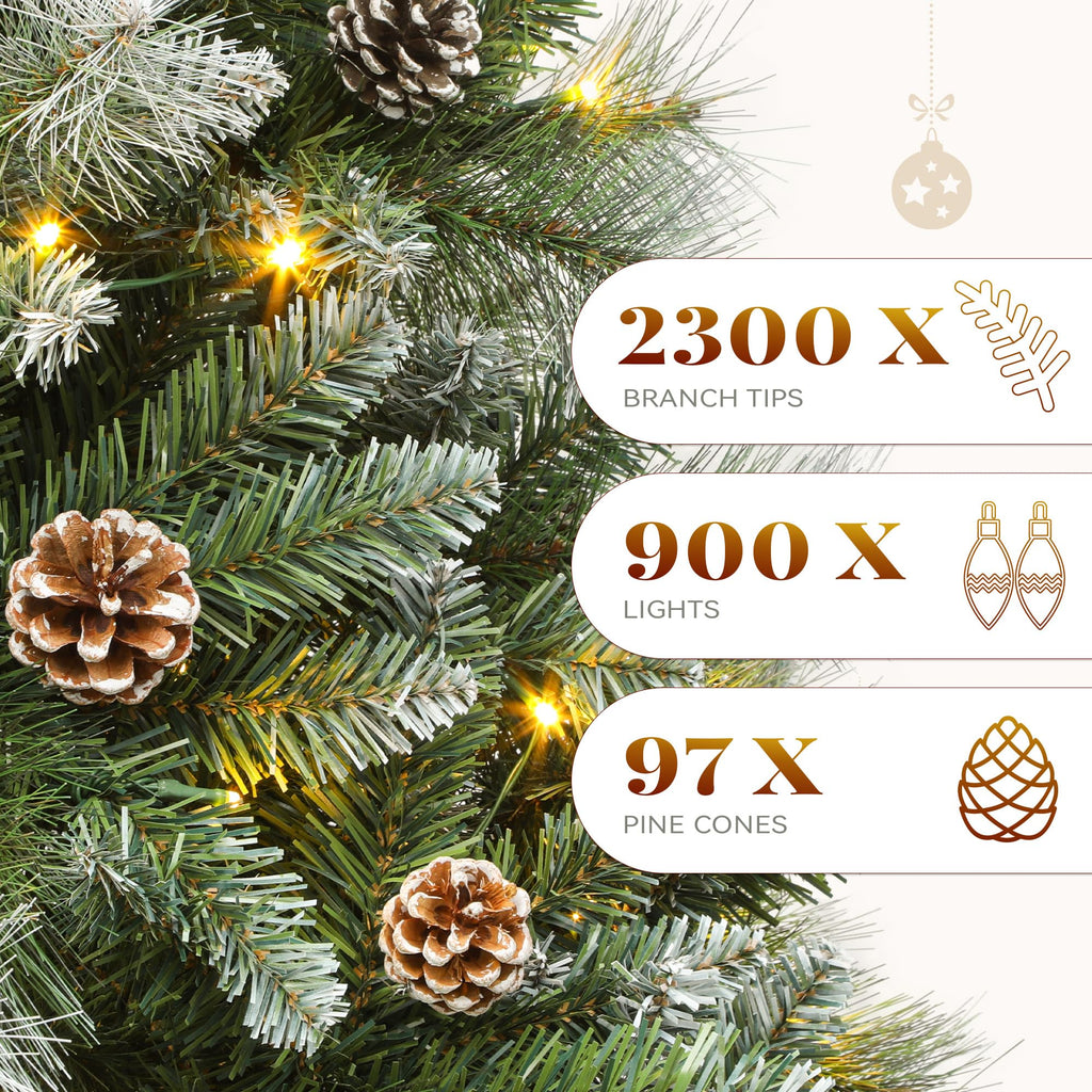 9ft Prelit Christmas Tree w/Pine Cones & Pine Needles & Remote