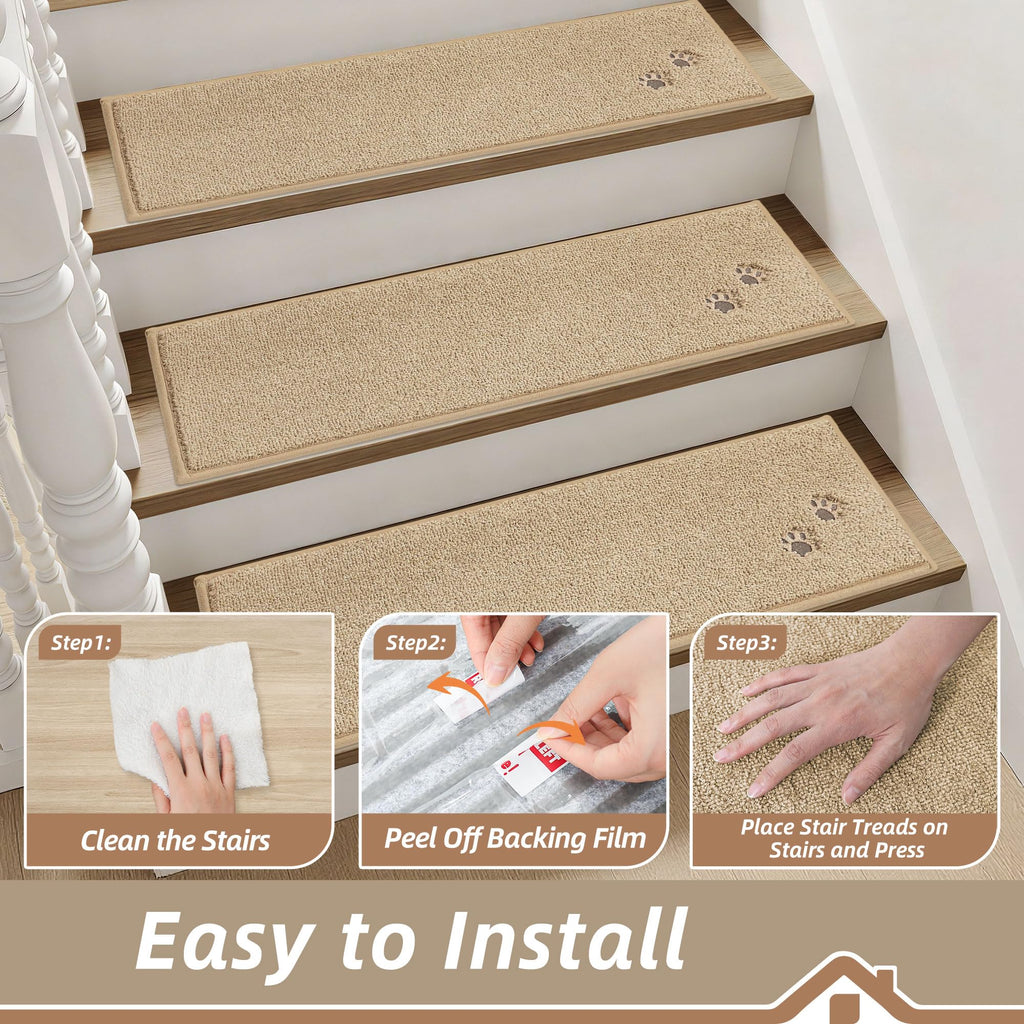 Non Slip for Wooden Steps 28" x 9", 4pcs, Warm Beige