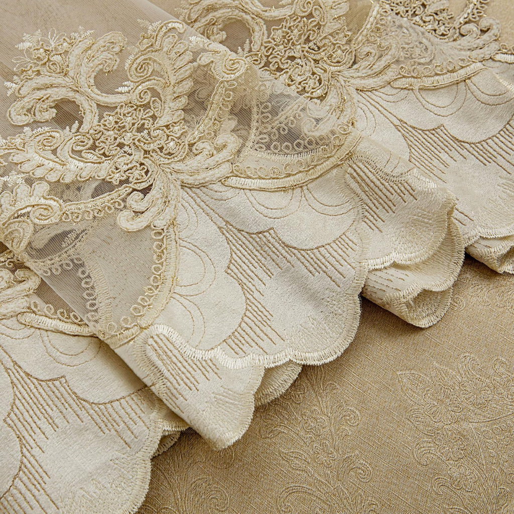 Grommet Top Blackout Curtains 2 Panels, Double Layer 3D Floral Embossed Relief Drapes, European Luxury Window Curtain