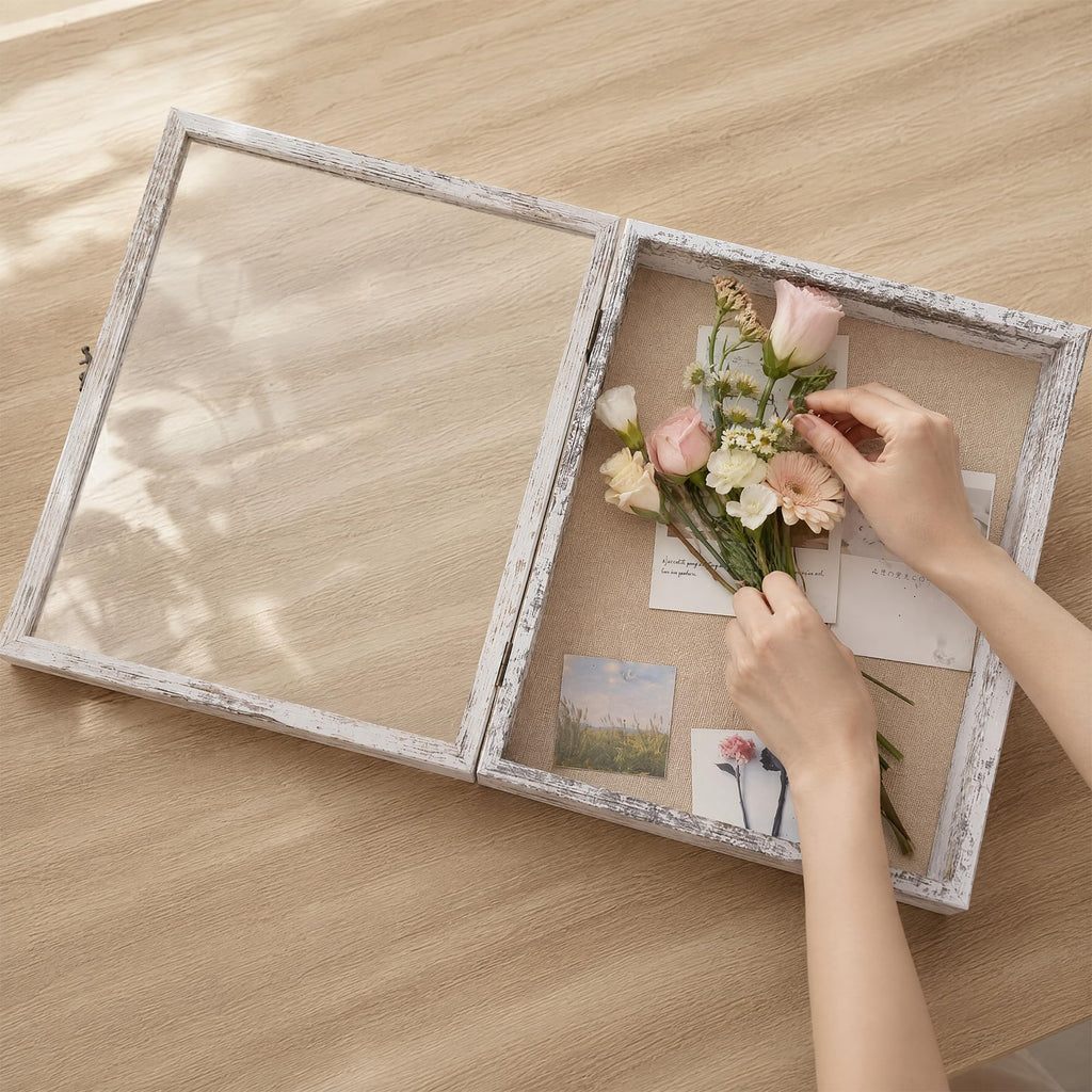 18x24 Wood Shadow Box Frame Glass Door Display Case with Linen Back and 6 Stick Pins, 1.5 inches Interior Depth, Ideal