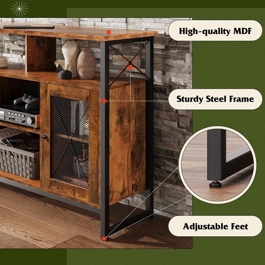 TV Stand 55 inch TV, Tall Entertainment Center with Storage, Farmhouse Industrial TV Console Living Room, Rustic Brown