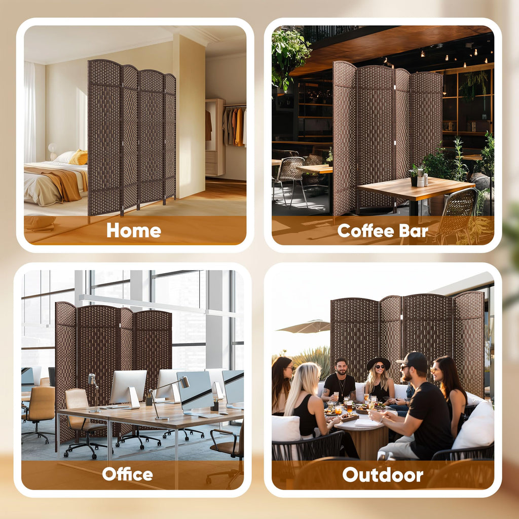 Rattan Room Divider, 4-Panel Folding Privacy Screen 6ft. Extra Wide