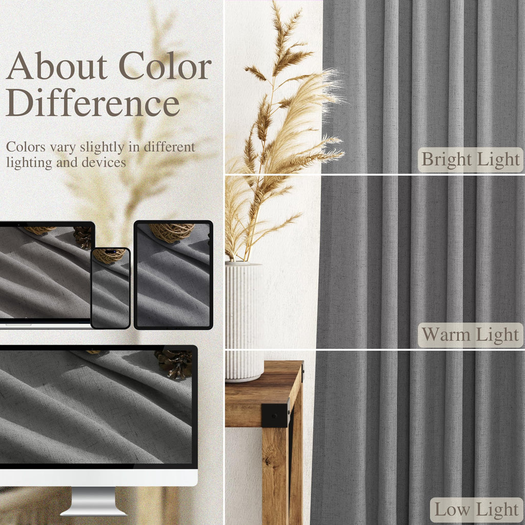 Dark Grey Linen Extra Long Curtain 108 Inches Long 2 Panels Set Back Tab Drapes Lively Farmhouse Light Filtering Semi