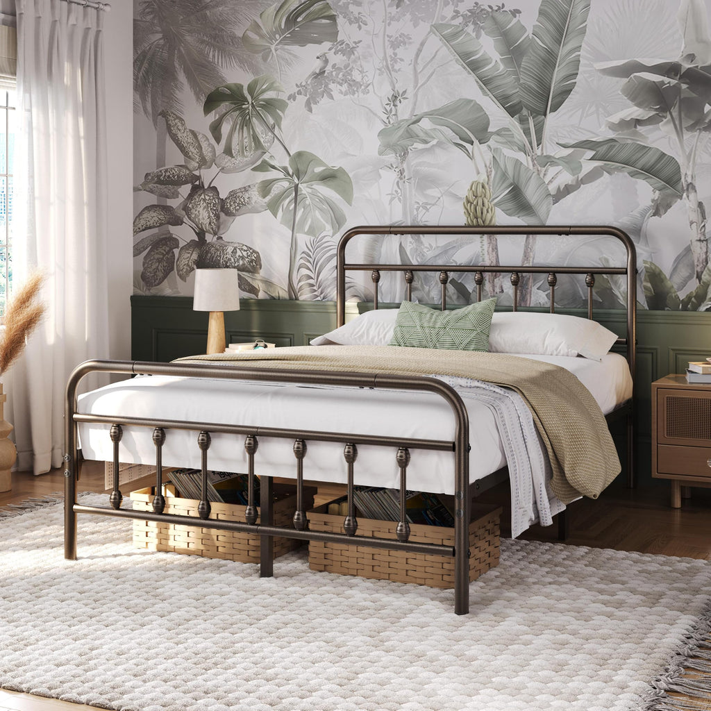 Metal Platform Bed Frame, Victorian Headboard & Footboard