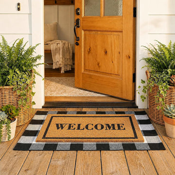 Buffalo Plaid Rug and Coir Welcome Doormat Set for Front Porch | Layered Entryway Mat; Dirt Scraping Coir; Farmhouse
