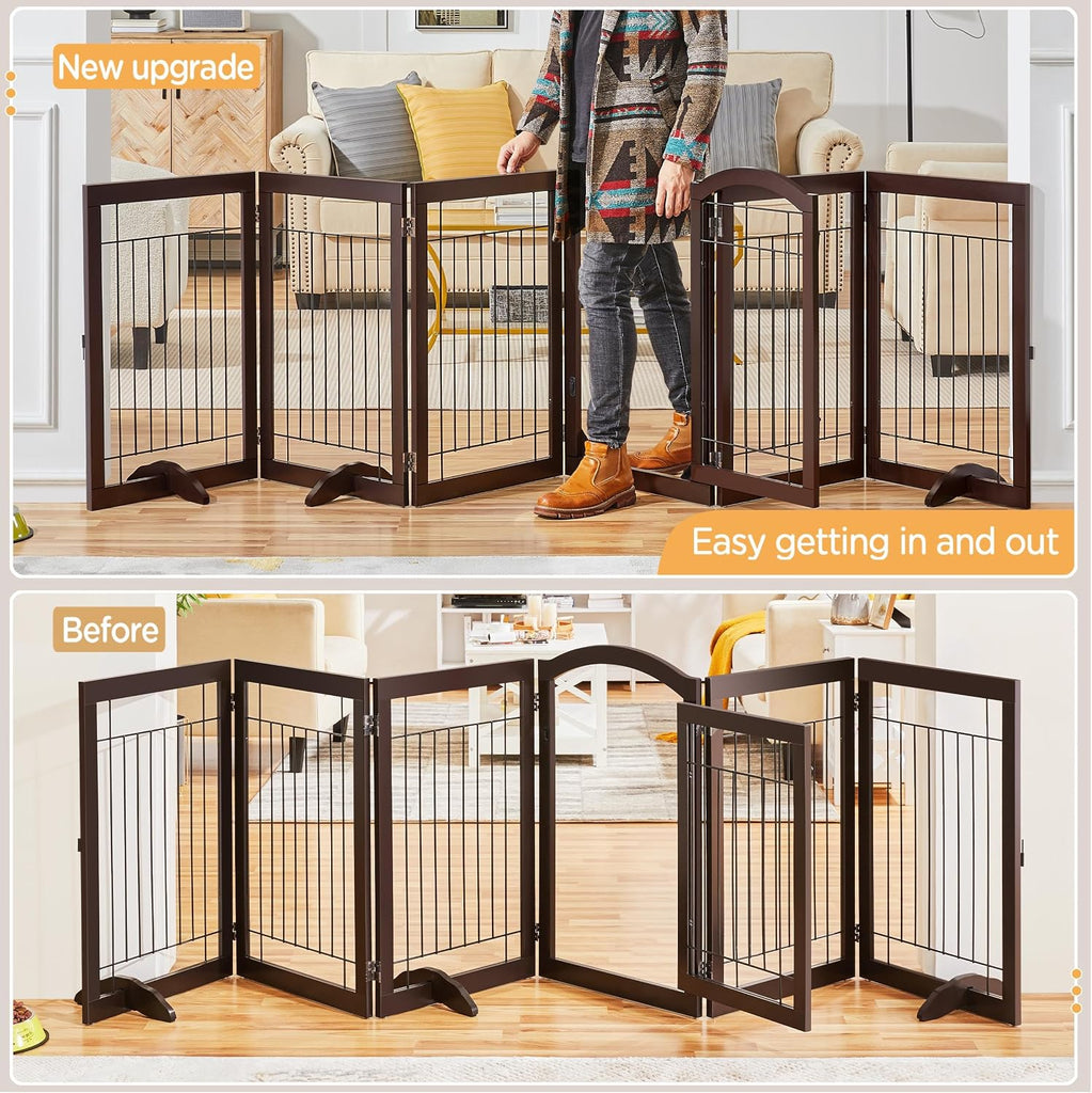 32"H 6-Panel Extra Wide Freestanding Dog Gate For Stairs Doorways