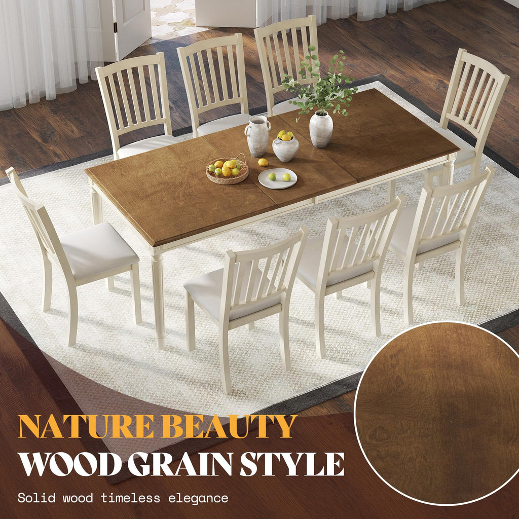 9 Piece Farmhouse Dining Table Set with 79" Table, Cream