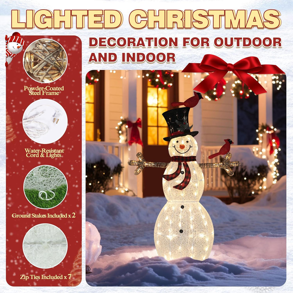 5FT Lighted Outdoor Christmas Decoration for Yard, Outdoor Snowman Holiday Decor with Lights, Ground Stakes and Zip