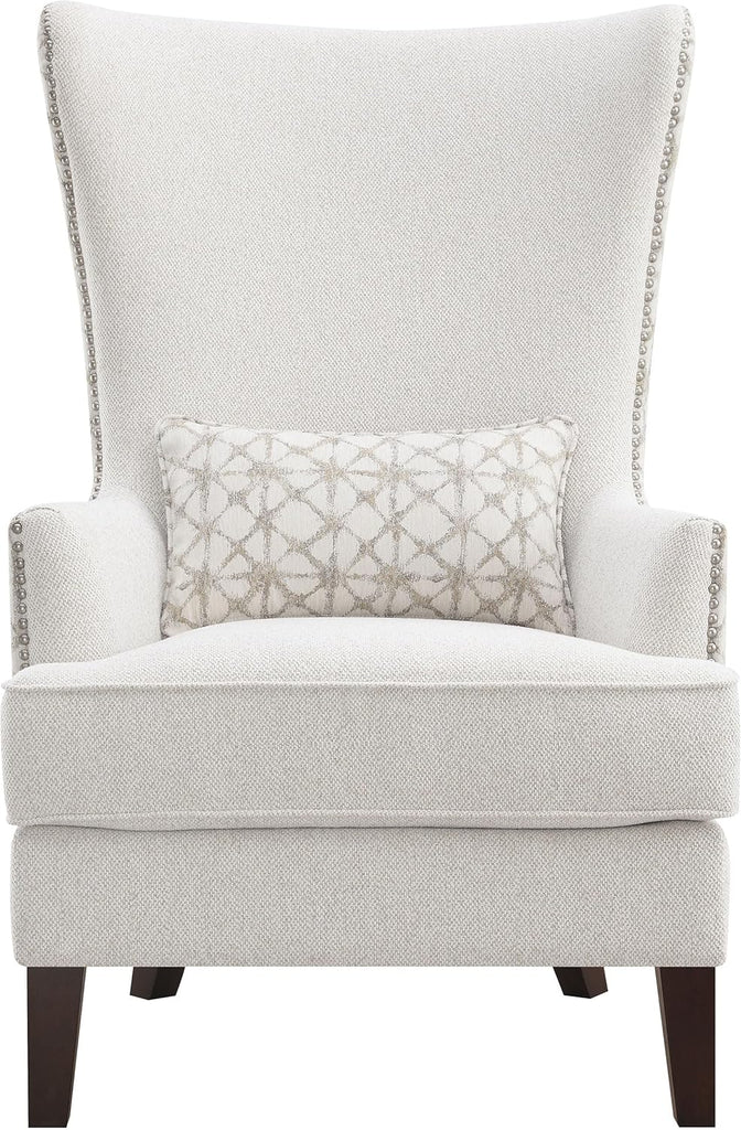 Home Furnishings - Pippin - Upholstered High Wingback Accent Chair with Brown Wood Legs, Track Arms, Removable